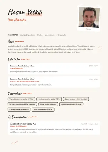 Havacılık Ve Uzay Uçak Mühendisi Cv Örnekleri cv indir